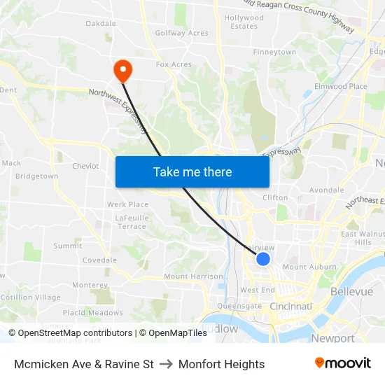 Mcmicken Ave & Ravine St to Monfort Heights map