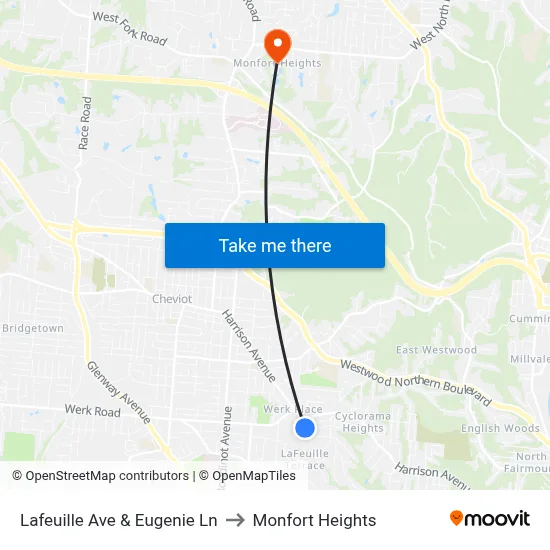 Lafeuille Ave & Eugenie Ln to Monfort Heights map