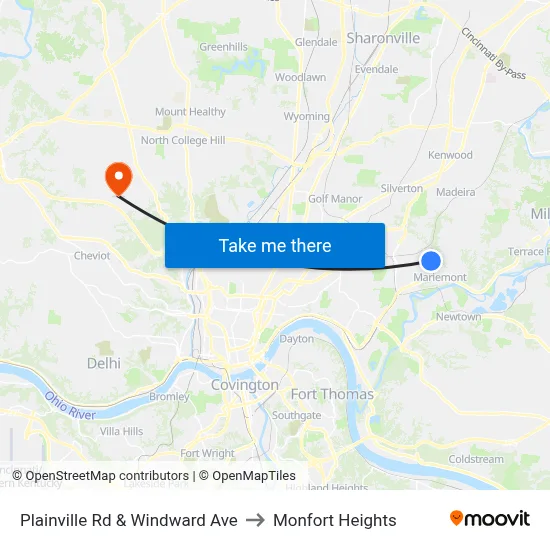 Plainville Rd & Windward Ave to Monfort Heights map