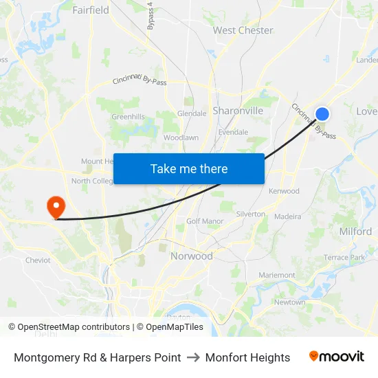 Montgomery Rd & Harpers Point to Monfort Heights map