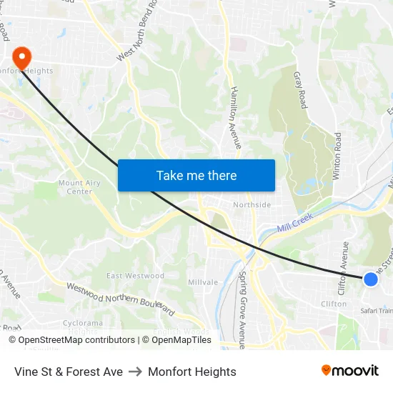 Vine St & Forest Ave to Monfort Heights map