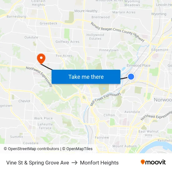 Vine St & Spring Grove Ave to Monfort Heights map