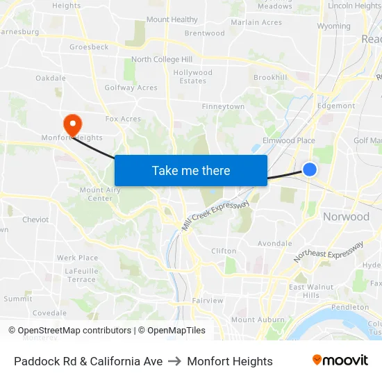 Paddock Rd & California Ave to Monfort Heights map