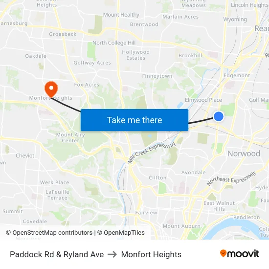 Paddock Rd & Ryland Ave to Monfort Heights map