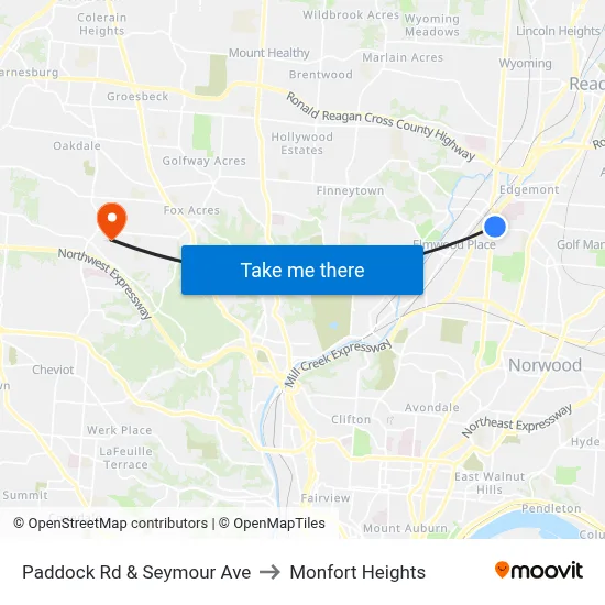 Paddock Rd & Seymour Ave to Monfort Heights map
