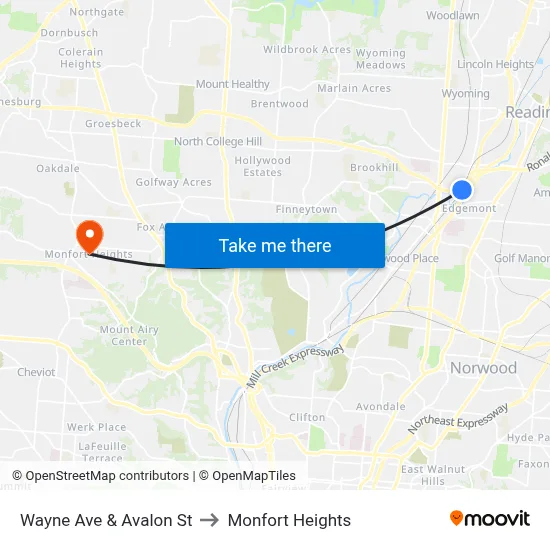 Wayne Ave & Avalon St to Monfort Heights map