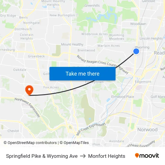 Springfield Pike & Wyoming Ave to Monfort Heights map