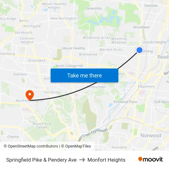 Springfield Pike & Pendery Ave to Monfort Heights map