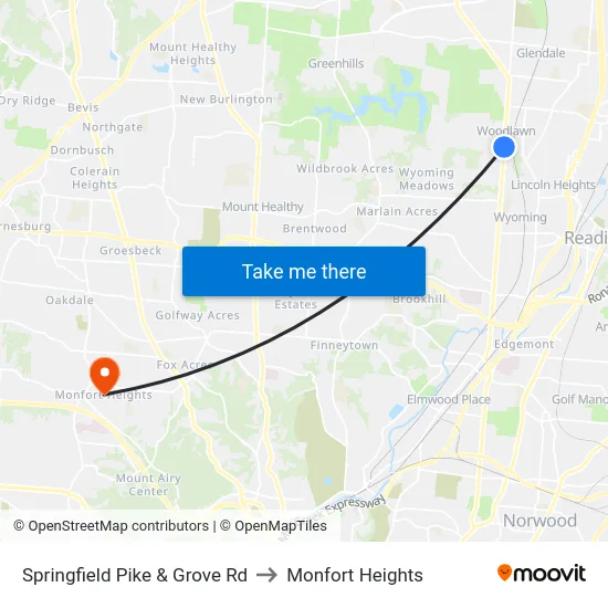 Springfield Pike & Grove Rd to Monfort Heights map
