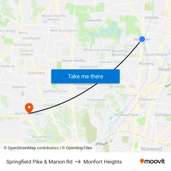 Springfield Pike & Marion Rd to Monfort Heights map