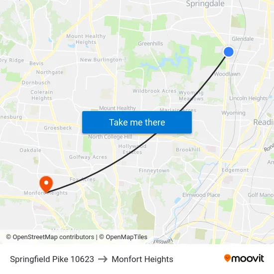 Springfield Pike 10623 to Monfort Heights map