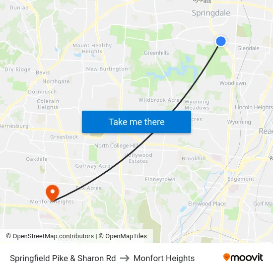 Springfield Pike & Sharon Rd to Monfort Heights map
