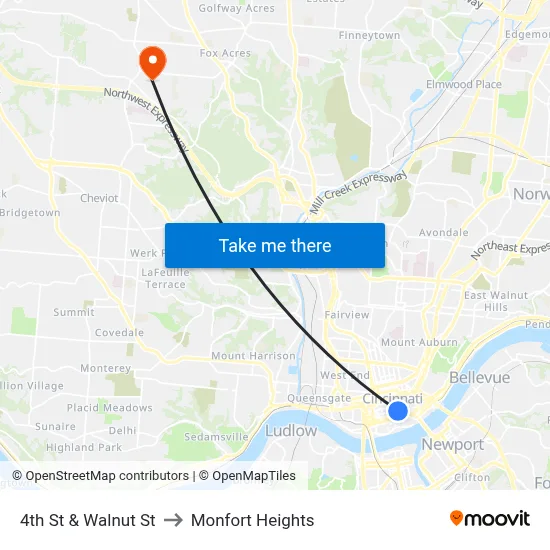 4th St & Walnut St to Monfort Heights map