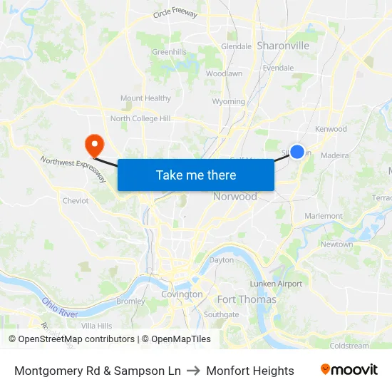 Montgomery Rd & Sampson Ln to Monfort Heights map
