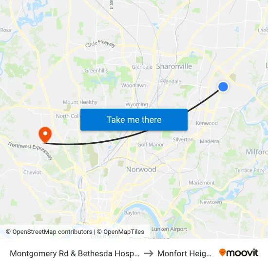 Montgomery Rd & Bethesda Hospital to Monfort Heights map
