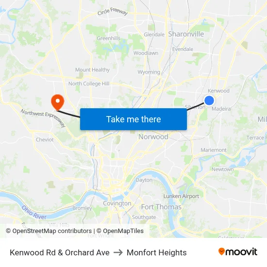 Kenwood Rd & Orchard Ave to Monfort Heights map
