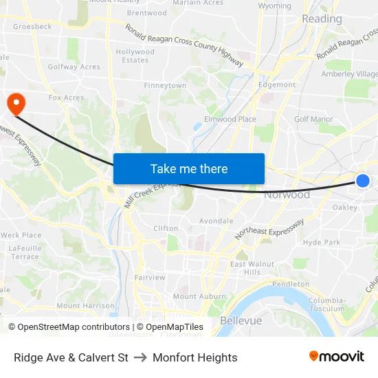 Ridge Ave & Calvert St to Monfort Heights map