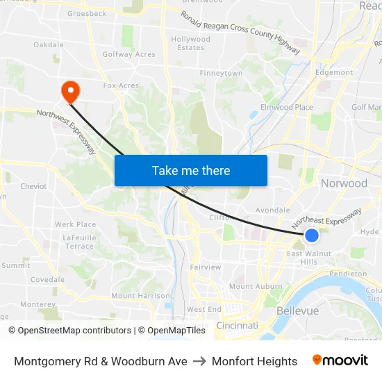 Montgomery Rd & Woodburn Ave to Monfort Heights map