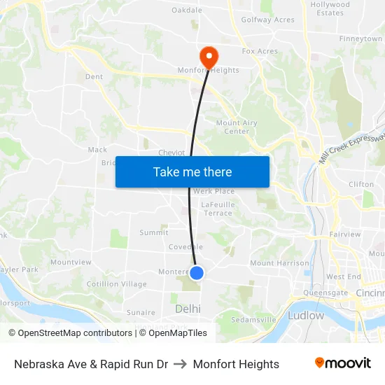 Nebraska Ave & Rapid Run Dr to Monfort Heights map