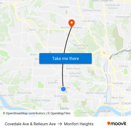 Covedale Ave & Relleum Ave to Monfort Heights map