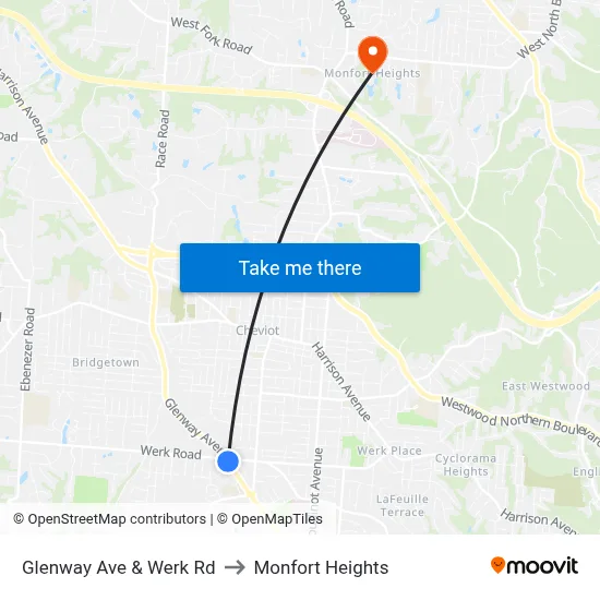 Glenway Ave & Werk Rd to Monfort Heights map