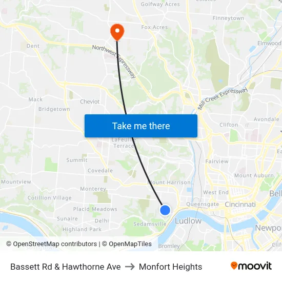 Bassett Rd & Hawthorne Ave to Monfort Heights map