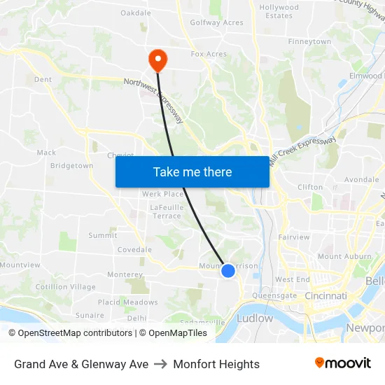 Grand Ave & Glenway Ave to Monfort Heights map