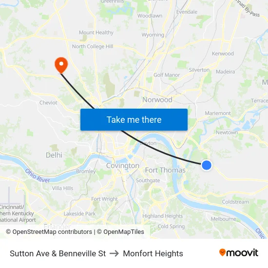 Sutton Ave & Benneville St to Monfort Heights map