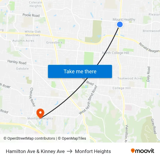 Hamilton Ave & Kinney Ave to Monfort Heights map