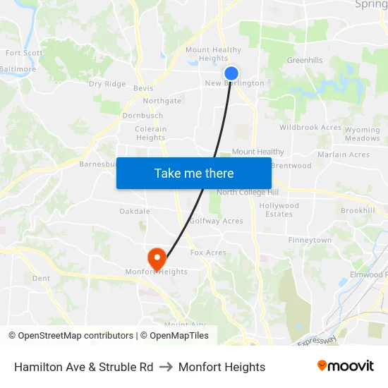 Hamilton Ave & Struble Rd to Monfort Heights map