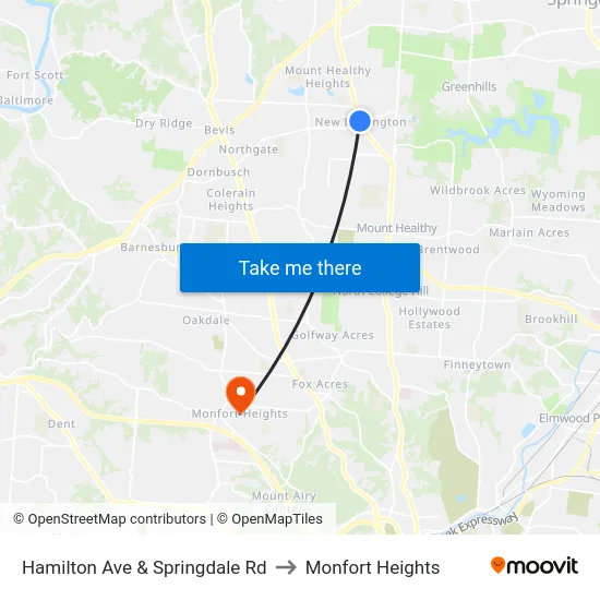 Hamilton Ave & Springdale Rd to Monfort Heights map