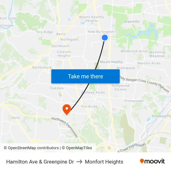 Hamilton Ave & Greenpine Dr to Monfort Heights map