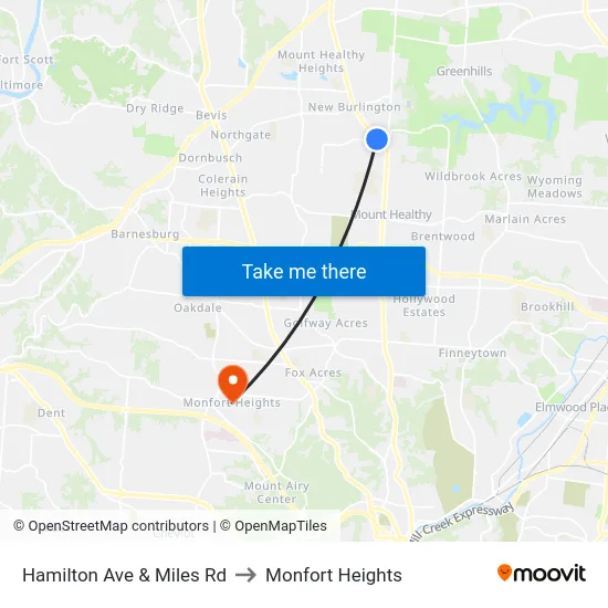Hamilton Ave & Miles Rd to Monfort Heights map