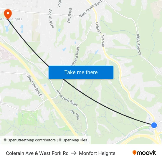 Colerain Ave & West Fork Rd to Monfort Heights map