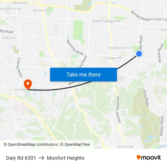 Daly Rd 6301 to Monfort Heights map