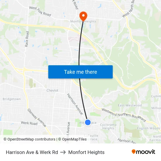Harrison Ave & Werk Rd to Monfort Heights map