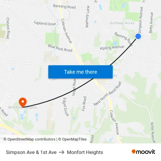 Simpson Ave & 1st Ave to Monfort Heights map