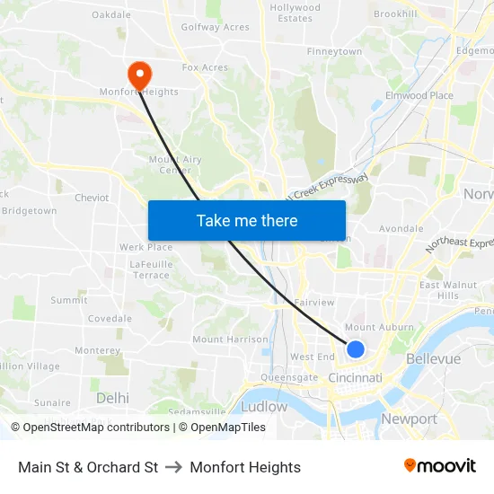 Main St & Orchard St to Monfort Heights map