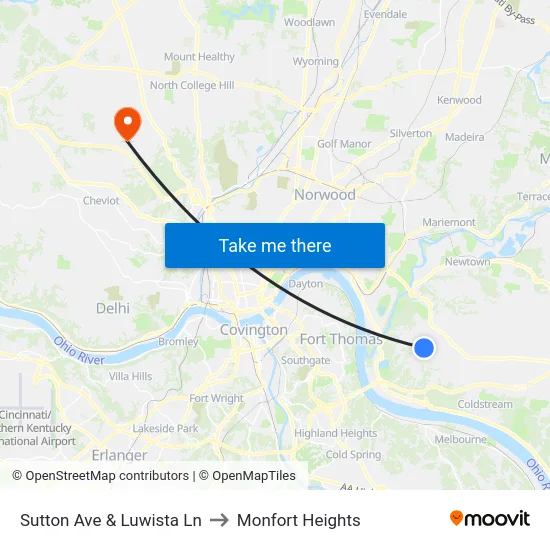 Sutton Ave & Luwista Ln to Monfort Heights map