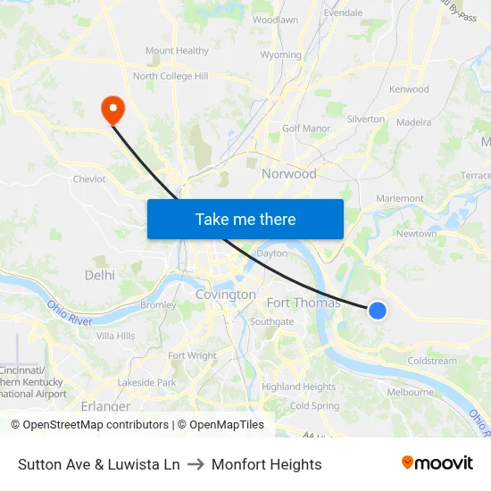 Sutton Ave & Luwista Ln to Monfort Heights map