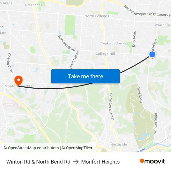 Winton Rd & North Bend Rd to Monfort Heights map