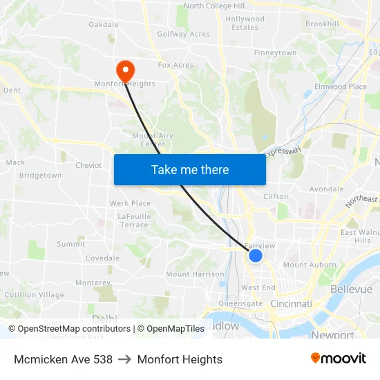 Mcmicken Ave 538 to Monfort Heights map