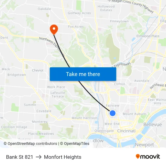 Bank St 821 to Monfort Heights map