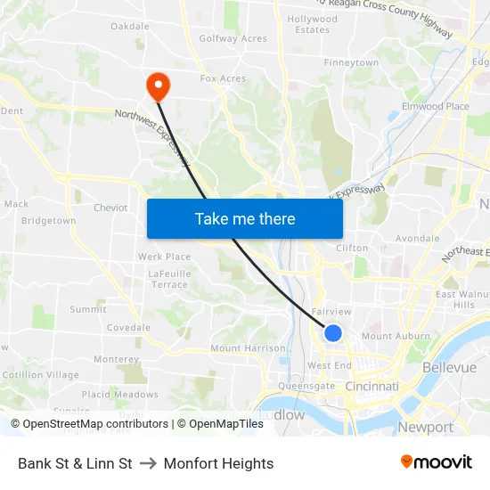 Bank St & Linn St to Monfort Heights map