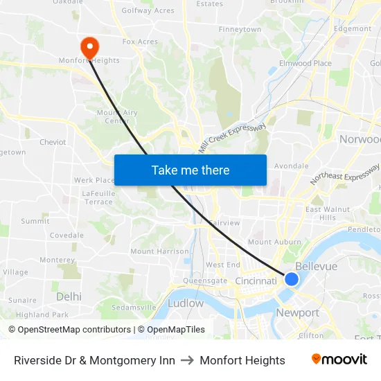 Riverside Dr & Montgomery Inn to Monfort Heights map