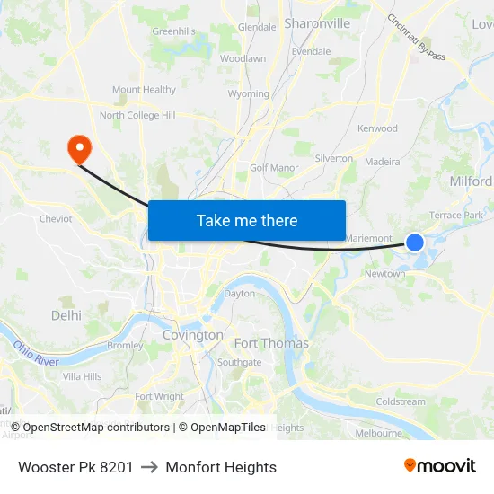 Wooster Pk 8201 to Monfort Heights map
