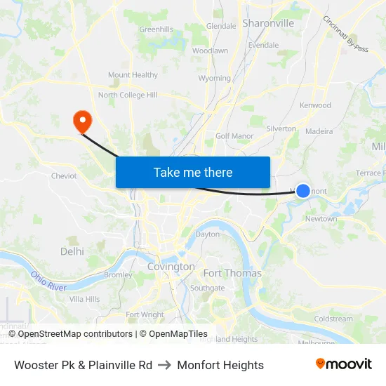 Wooster Pk & Plainville Rd to Monfort Heights map