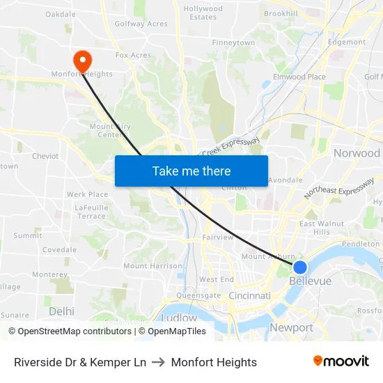 Riverside Dr & Kemper Ln to Monfort Heights map