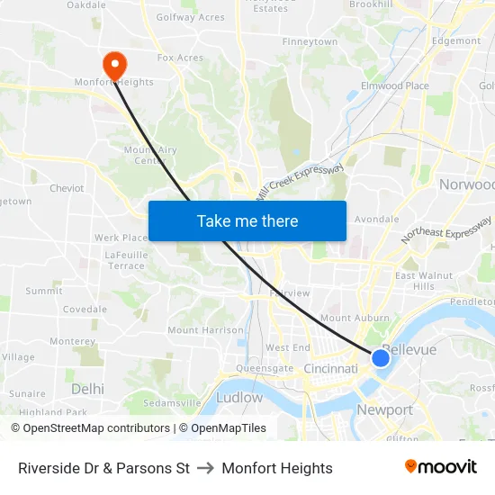 Riverside Dr & Parsons St to Monfort Heights map