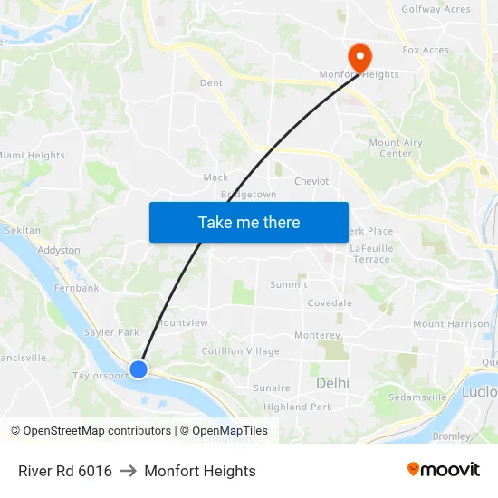 River Rd 6016 to Monfort Heights map
